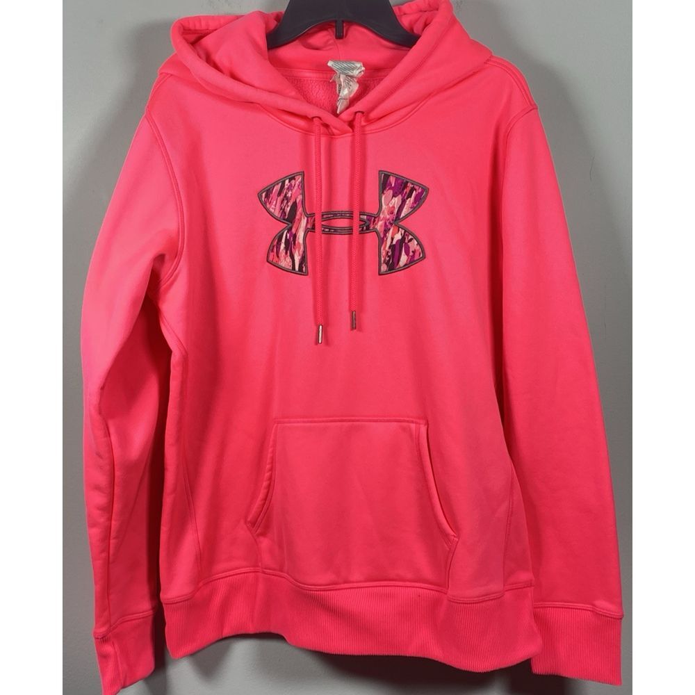 Under Armour Hoodie Women's L Hot Pink Camouflage Logo Outdoor Hunting Fishing